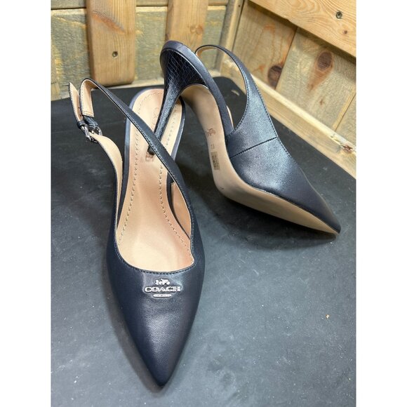 NEW Coach ALLIE Navy Blue Leather Slingback Pump FG3495 7.5 Stiletto - Picture 1 of 12